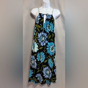 VTG The Limited Womens Dress SZ 8‎ Black/Blue Silk Floral Midi Slip Halter 90Y2K